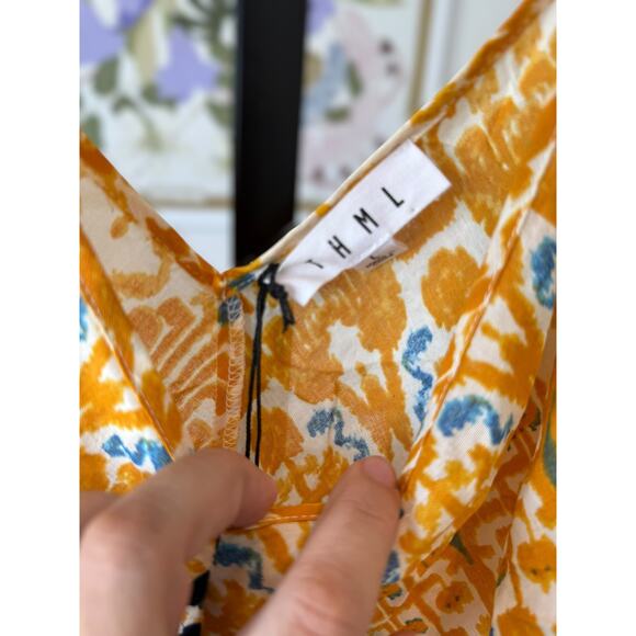 NWT THML Tasseled Front Handkerchief Hem Tank Top Yellow Blue Womens Size Large - Picture 5 of 9